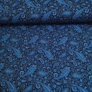 Mavi Minik Şal Desenli Kadife Kumaş