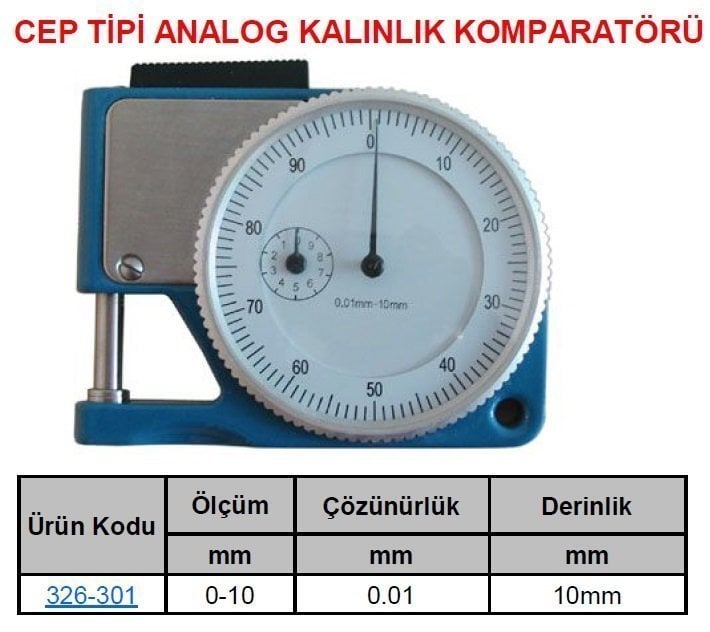 Cep Tipi Analog Kalınlık Komparatörü 10/0.01mm