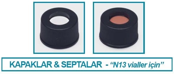 İSOLAB 096.05.003 kapak + septa - silikon / PTFE - yarıksız - N13 vidalı vial için (100 adet)