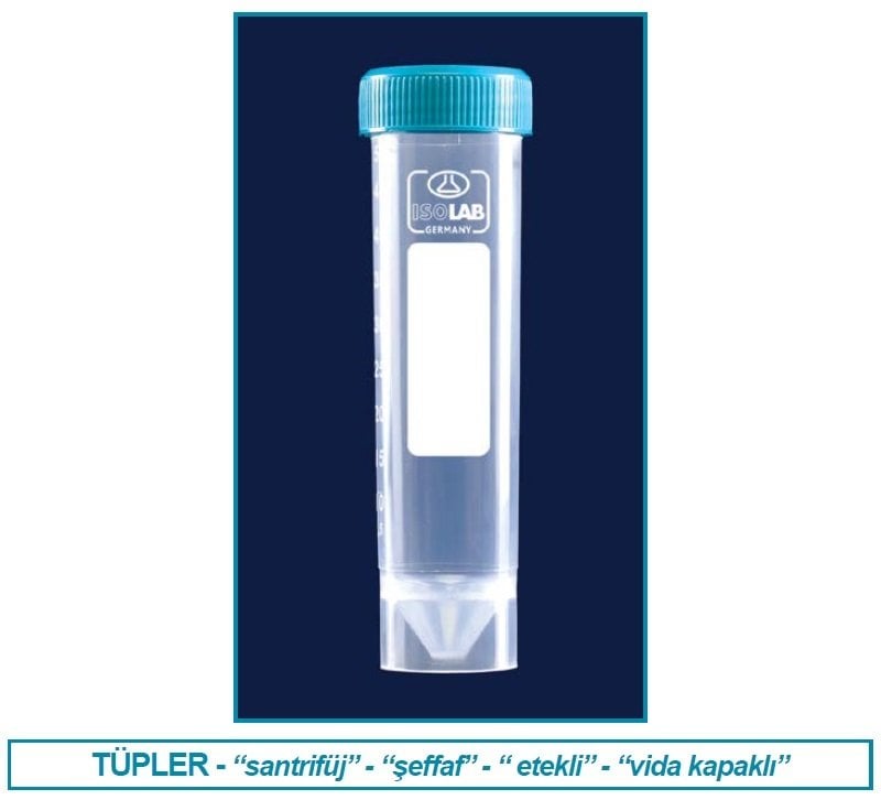 İSOLAB 078.02.006 tüp - santrfüj - P.P - vidalı kapaklı - 50 ml - DNA/RNA free - etekli - gamma steril - tekli ambalaj (50 adet)