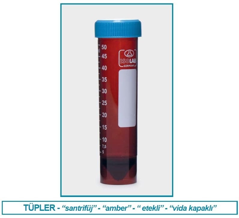 İSOLAB 078.12.005 tüp - santrfüj - amber - P.P - vidalı kapaklı - 50 ml - DNA/RNA free - etekli (50 adet)