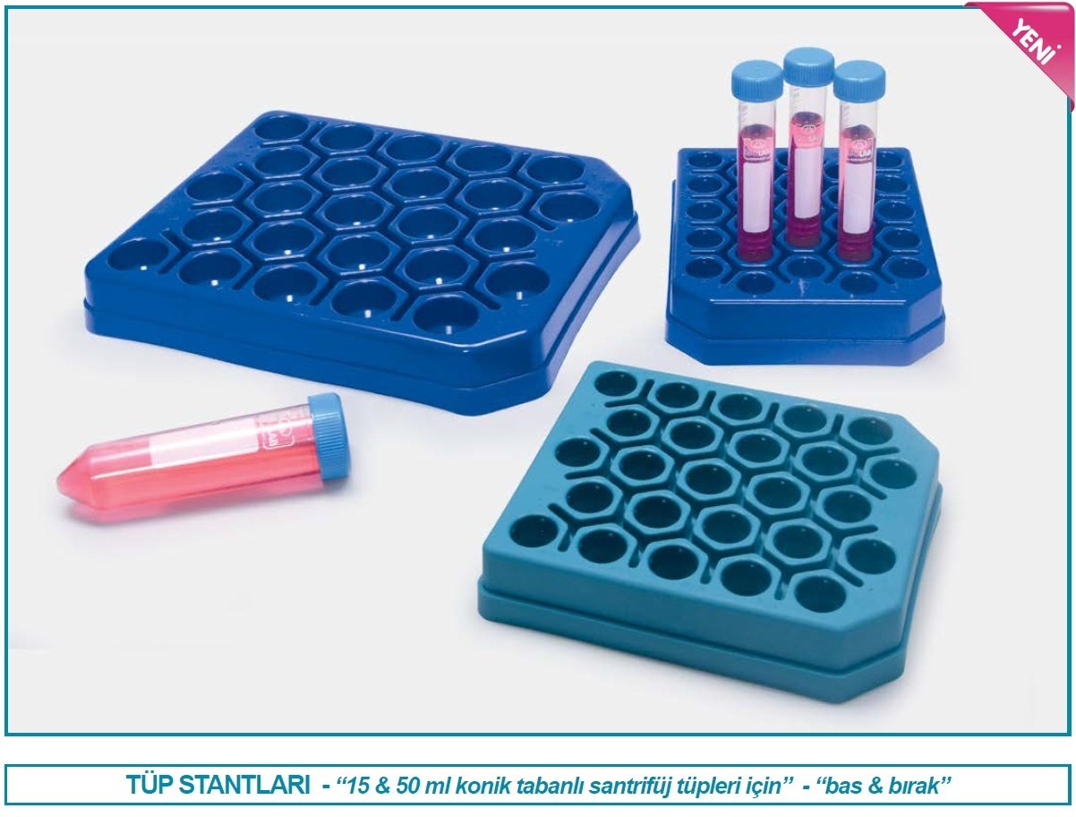 İSOLAB 078.06.015L tüp standı - P.P - bas & bırak model - 15 ml tüpler için - lacivert (1 adet)