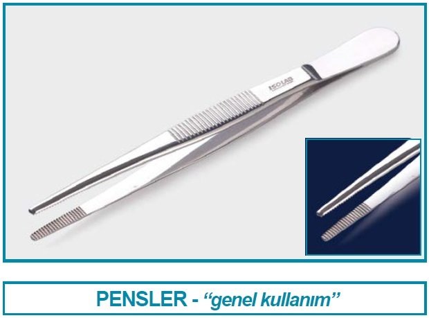 İSOLAB 048.01.300 pens - paslanmaz çelik - genel amaçlı - düz - yuvarlak uçlu - 300 mm (1 adet)