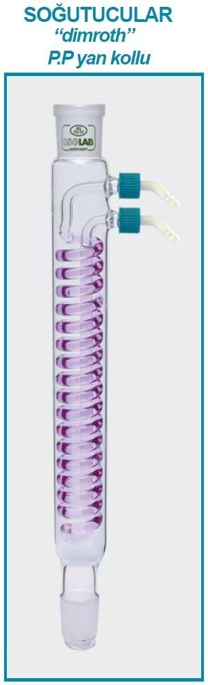 İSOLAB 033.18.160 soğutucu - dimroth - 160 mm - dişi:NS14/23 -erkek:NS14/23 - P.P yan kol (1 adet)