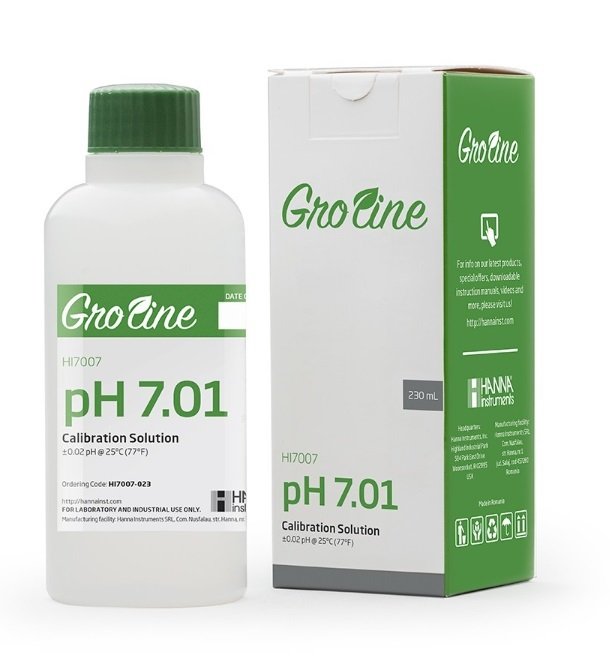 HANNA HI7007-012 GroLine pH 7.01 buffer (+/- 0.02 pH accuracy - 25oC) with Certificate of Analysis, 120 ml