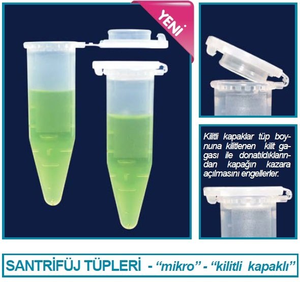 İSOLAB 078.05.002 tüp - santrfüj - mikro - kilitli kapaklı - 1.5 ml (500 adet)