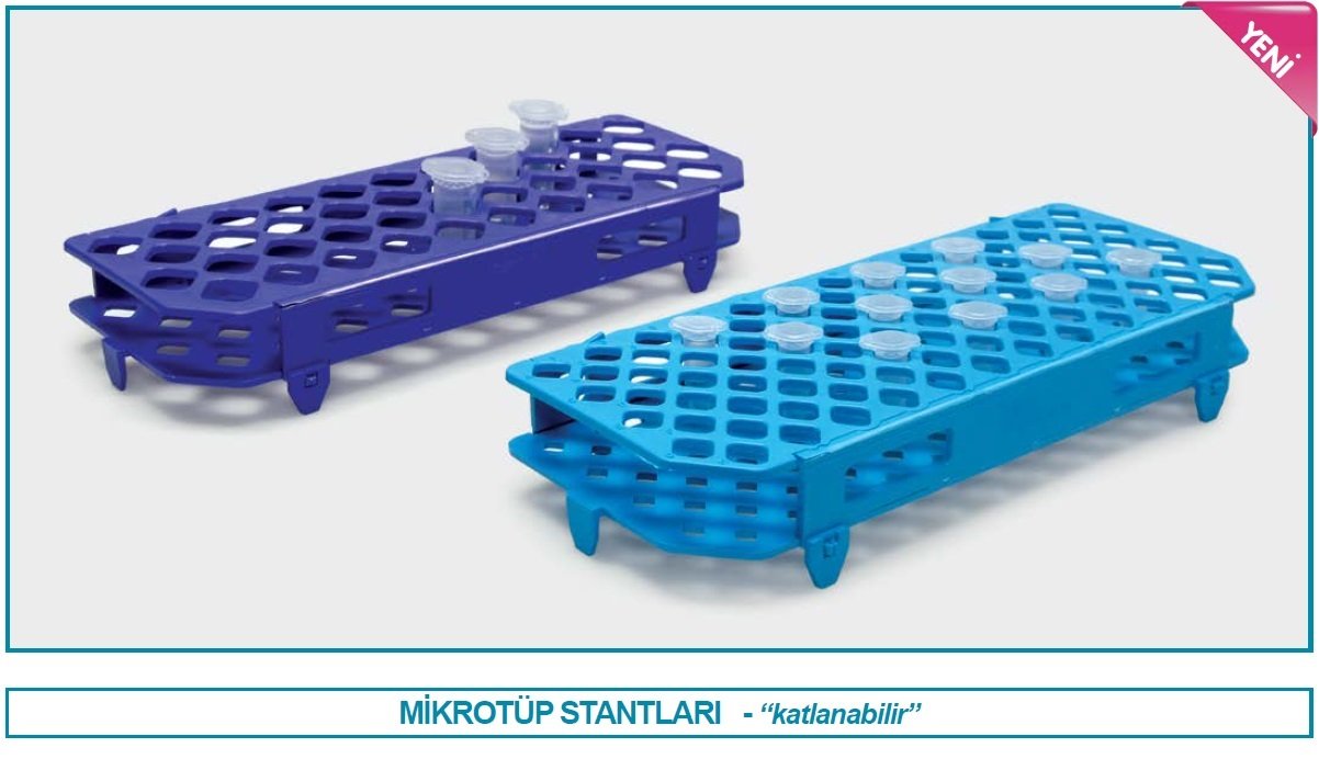 İSOLAB 080.01.005B mikrotüp standı - katlanabilir - 1.5/2.0 ml tüpler için - mavi (1 adet)