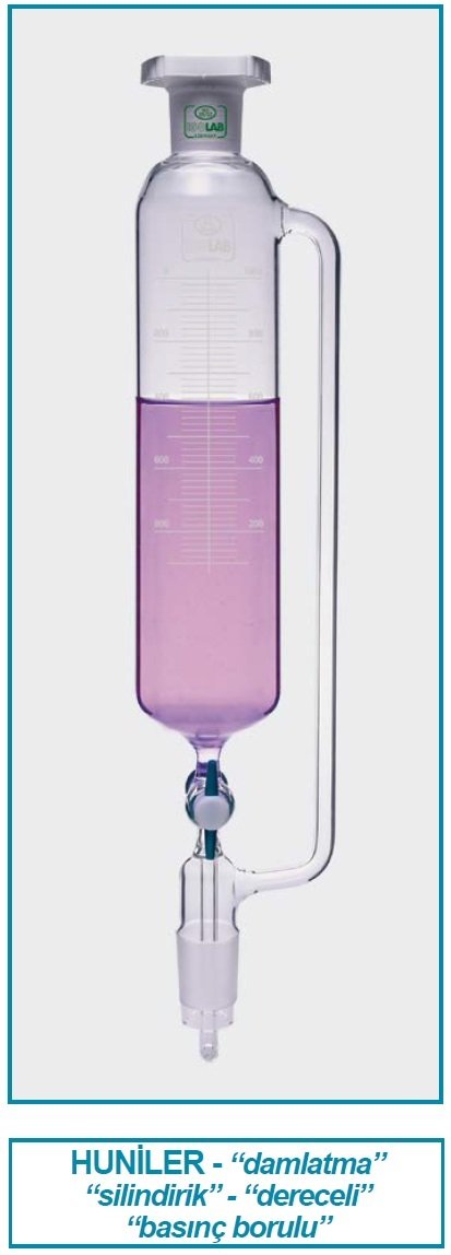İSOLAB 032.03.050 damlatma hunisi - cam - silindirik - basınç borulu - dereceli - PTFE musluklu - 50 ml (1 adet)