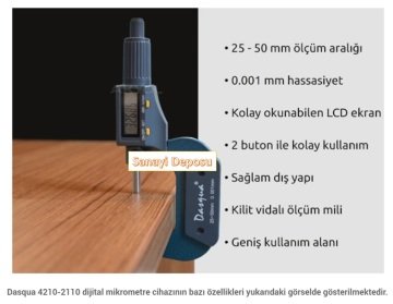 Dasqua 4210-2110 Dijital Mikrometre 25-50 mm
