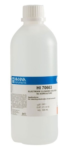 HANNA HI70663L Cleaning Solution for Soil Deposits (Agriculture), 500 mL bottle