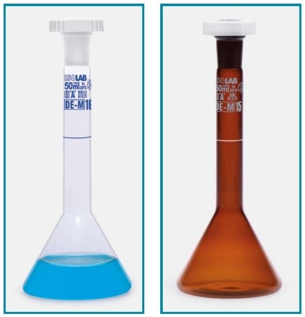 İSOLAB 013.15.025 balon joje - trapezoidal - amber - A kalite - grup sertifikalı - beyaz skala - 25 ml - NS 10/19 (2 adet)