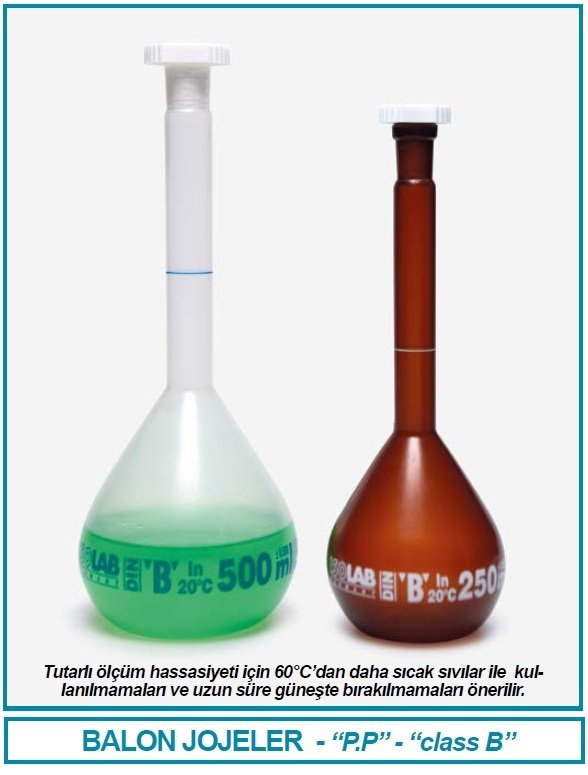 İSOLAB 014.03.025 balon joje - P.P - şeffaf - B kalite - mavi skala - 25 ml - NS 10/19 (1 adet)