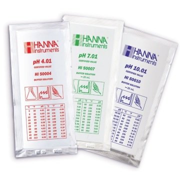 HANNA HI770710C pH 10.01 & 7.01 -  25oC Calibration Solution Sachets with Certificate of Analysis, (5 each x 20 mL)