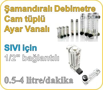 Cam Tüplü Ayar Vanalı Şamandıralı Debimetre (SIVI için) 0.5-4 lt/dk (1/2'' bağlantılı)
