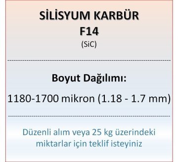 Silisyum Karbür F14 - SiC - 1180-1700 mikron - 25 KG