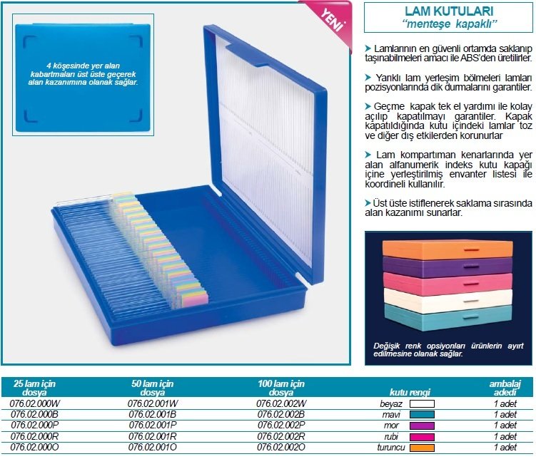 İSOLAB 076.02.000O lam kutusu - 25 lam kapasiteli - plastik kilitli - turuncu (1 adet)