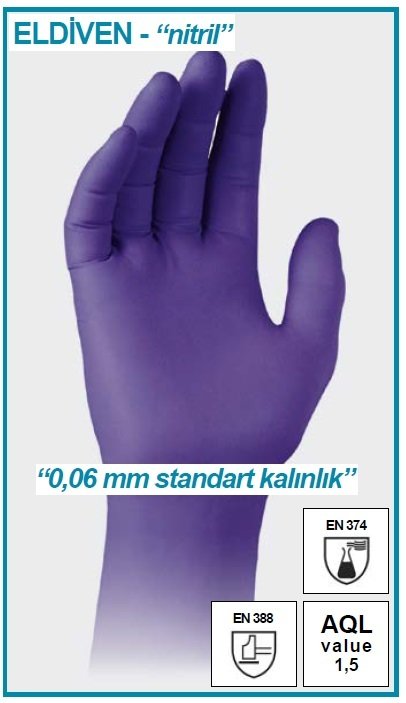İSOLAB 080.15.003 eldiven - nitril - standart kalınlık - büyük boy - 100 ad/kutu (100 adet)
