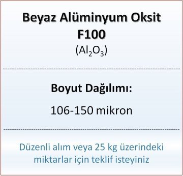 Alüminyum Oksit F100 - Al2O3 - 106-150mikron - 25 KG