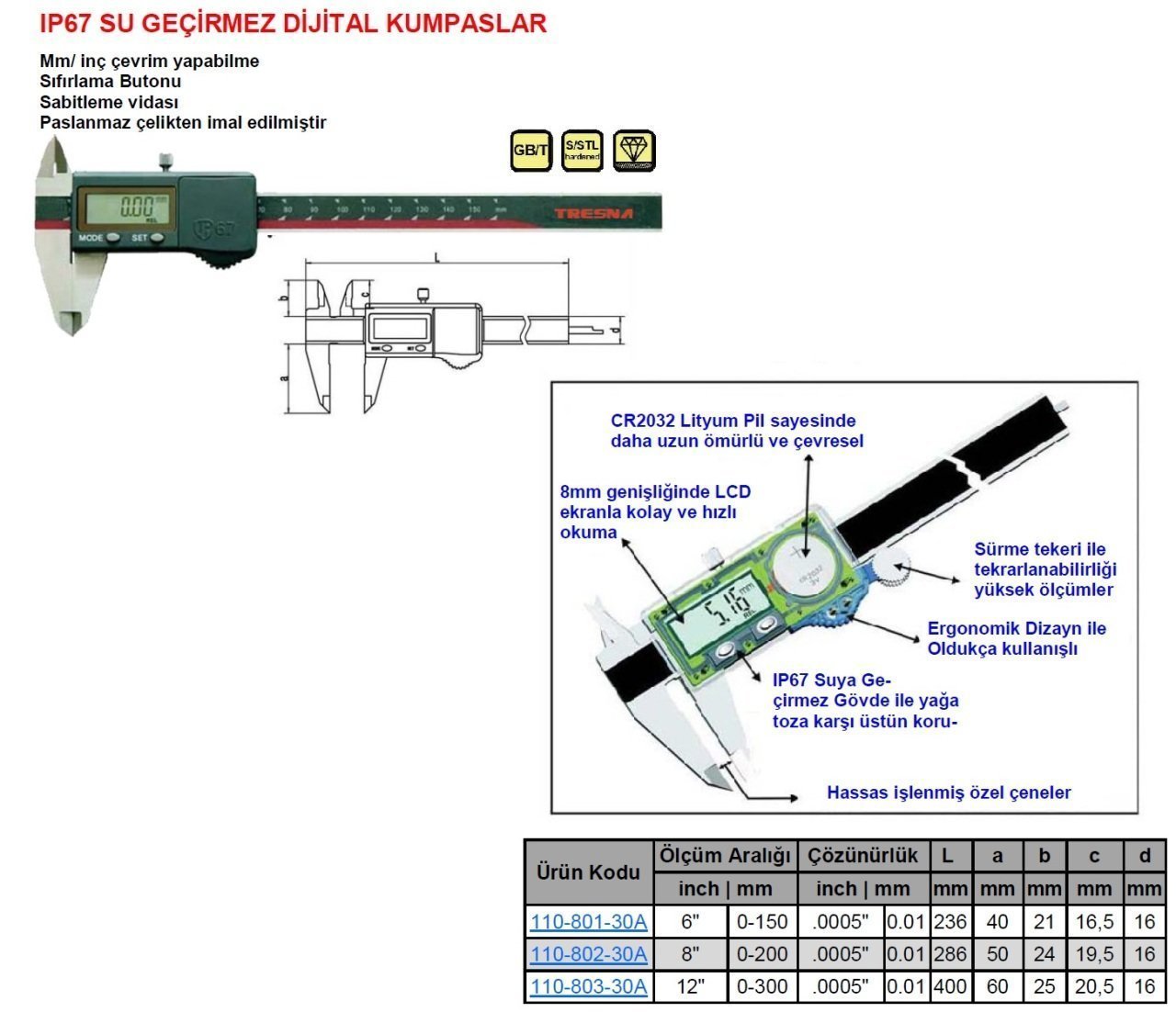 IP67 Su Geçirmez Dijital Kumpas 150mm