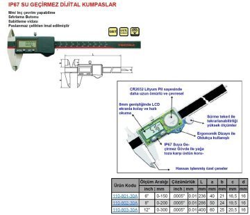IP67 Su Geçirmez Dijital Kumpas 200mm