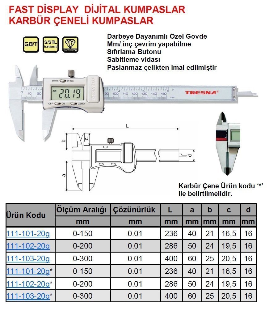 Fast Display Dijital Kumpas 300mm Karbür Çene