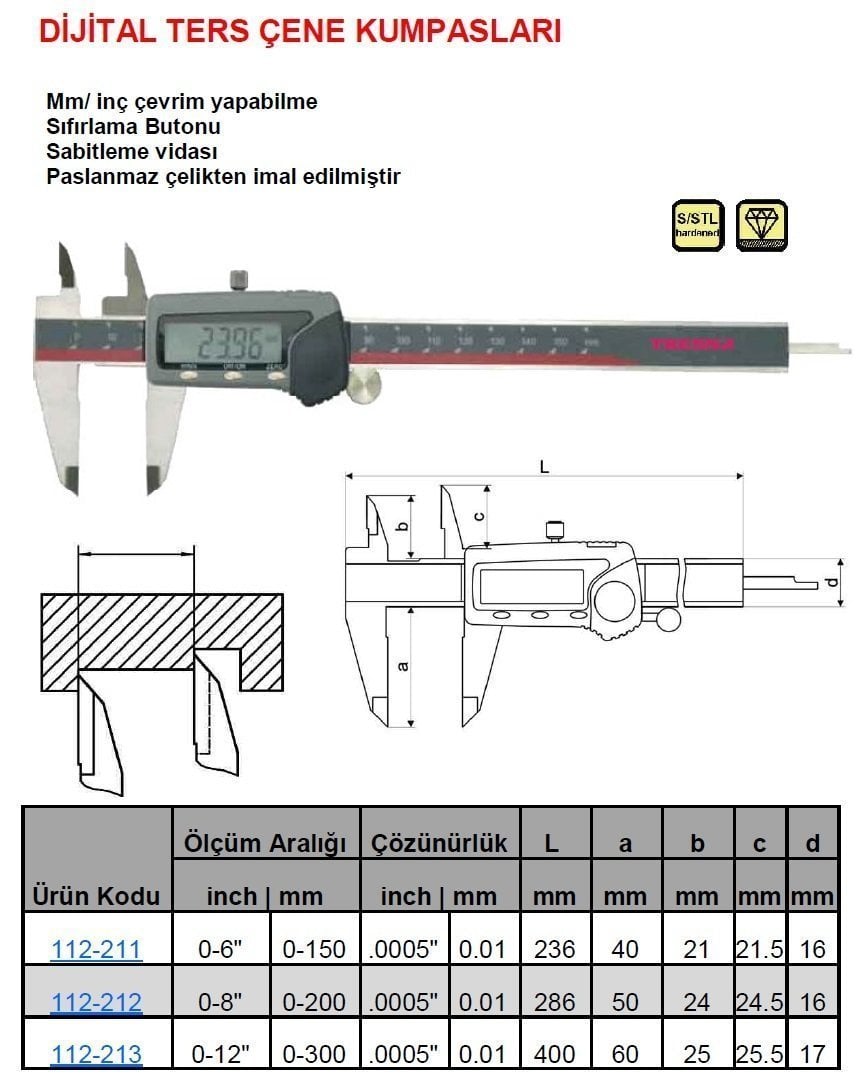 Dijital Ters Çene Dijital Kumpas 150mm