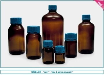 İSOLAB 061.47.050 şişe - cam - toz maddeler için - 50 ml (10 adet)