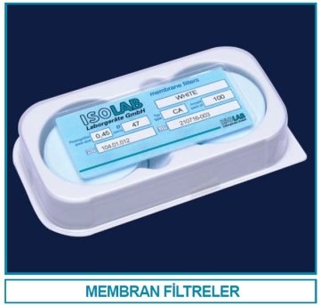 İSOLAB 104.01.002 membran filtre - gözenek büyüklüğü 0.45 um - 47 mm çap - selüloz karıştırılmış ester (100 adet)