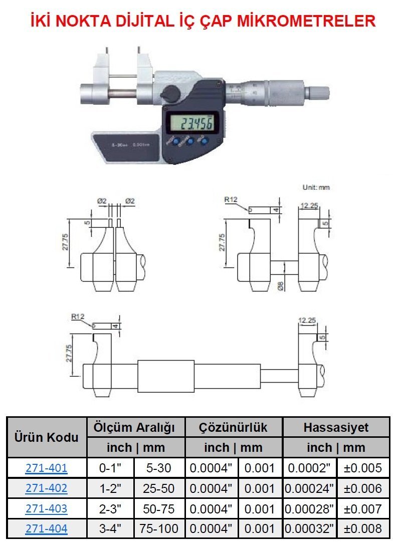 İki Nokta Dijital İç Çap Mikrometre 5-30mm