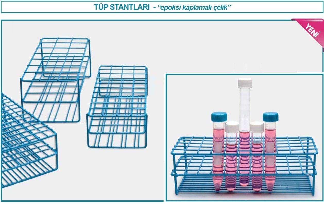 İSOLAB 079.01.103 tüp standı - epoksi kaplı tel - 55 delik - 18 mm tüpler için (1 adet)