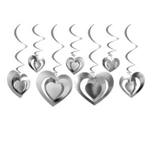 3D Kalp Asmalı Tavan Süsü Gümüş