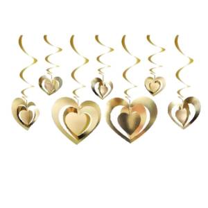 3D Kalp Asmalı Tavan Süsü Gold