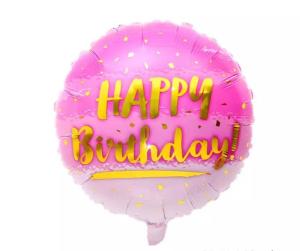 Gold Parıltılı Pembe Happy Birthday Yuvarlak Folyo Balon