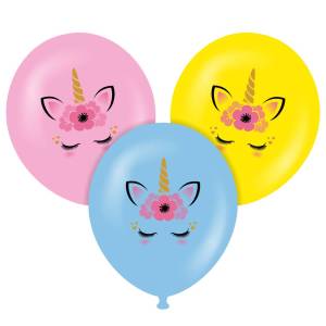 Renkli Unicorn Baskılı Balon 10 Adet