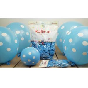 Beyaz Puantiyeli Mavi Balon 10 Adet
