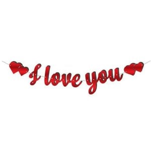 I Love You Kırmızı Kaligrafi Banner