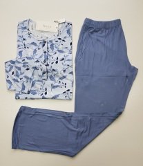 Feyza Yazlık Uzun Kol Mavi Kadın Pijama Takım