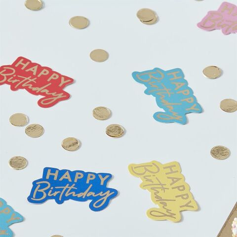 Ginger Ray - Table Confetti - Happy Birthday Multicoloured - Konfetiler