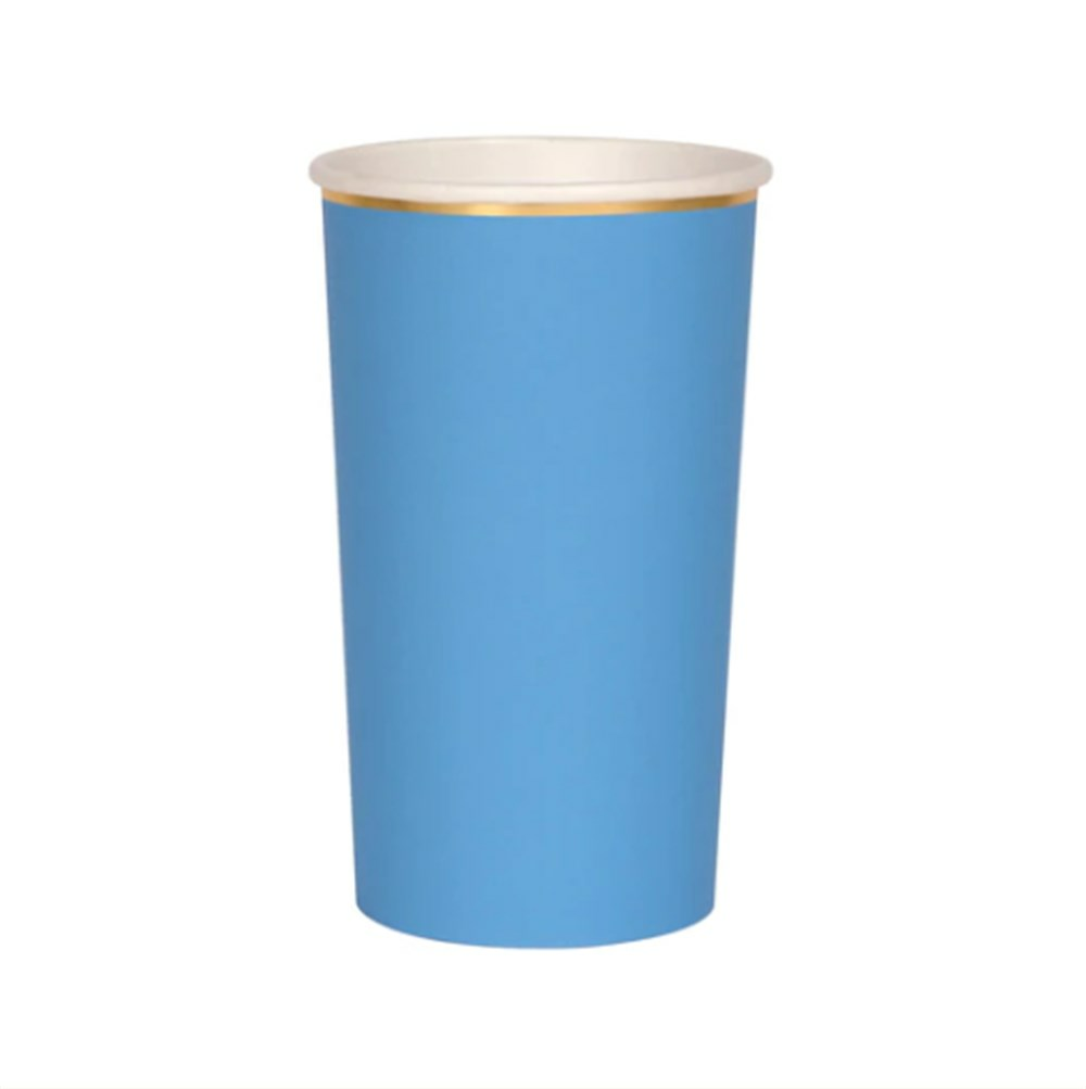 Meri Meri - Bright Blue Highball Cups - Parlak Mavi Bardaklar - L - 8'li