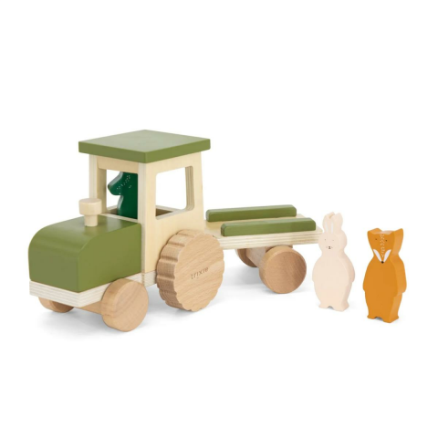 Trıxıe - Wooden Tractor Wıth Traıller - Römorklu Ahşap Traktör