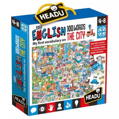 Headu Easy English 100 Words - My City (4-8 Yaş Stickerlı Puzzle)