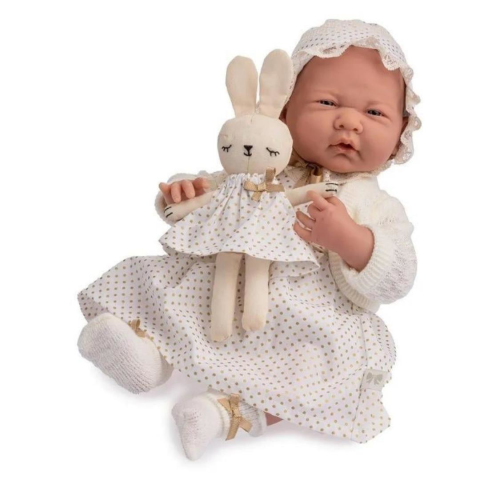 Berenguer Gerçekçi Yenidoğan Oyuncak Kız Bebek 39 cm - Beyaz Hırka ve Tavşanlı