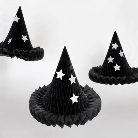 Meri Meri - Hanging Honeycomb Witch Hat Decorations - Cadı Şapka Dekorları (3'lü)