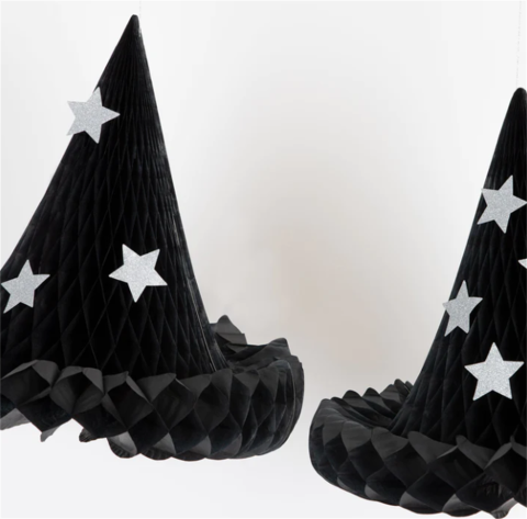 Meri Meri - Hanging Honeycomb Witch Hat Decorations - Cadı Şapka Dekorları (3'lü)