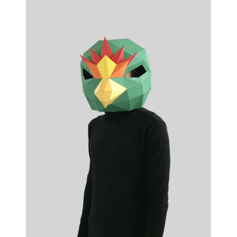 3D Karton Maske - Yeşil Kuş