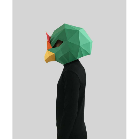 3D Karton Maske - Yeşil Kuş