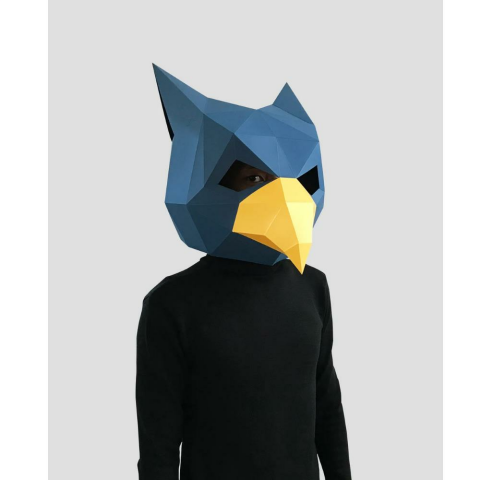 3D Karton Maske - Mavi Kuş