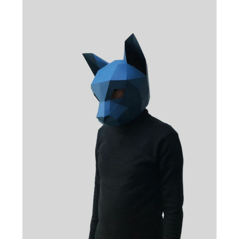 3D Karton Maske - Mavi Kedi