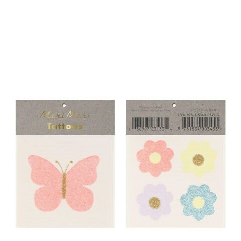 Meri Meri - Floral Butterfly Tattoos - Çiçekli Kelebek Geçici Dövme - S