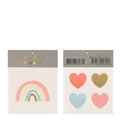 Meri Meri - Rainbow & Hearts Tattoos - Gökkuşağı & Kalp Geçici Dövme - S
